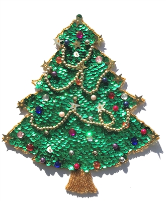 Large Christmas Tree Beaded Sequined Sew-On Applique