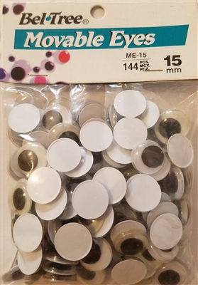 Pack of 144 pcs Bel-Tree 15mm Round Movable Wiggle Googly Eyes