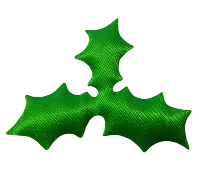 Green Holly Leaf Puffins Padded Satin Applique (10 pieces)