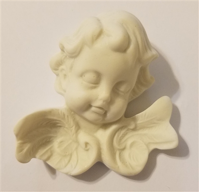 2-1/4" Alabaster Resin Cherub Angel Plaque