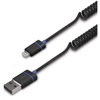 iLuv ICB261BLK Premium Coiled Charge/Sync Cable For Apple Lightning Devices