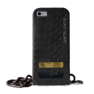 Puro Glam for iPhone 6 Plus Silver Chain Ecoleather Black Cover 2 Card Slots