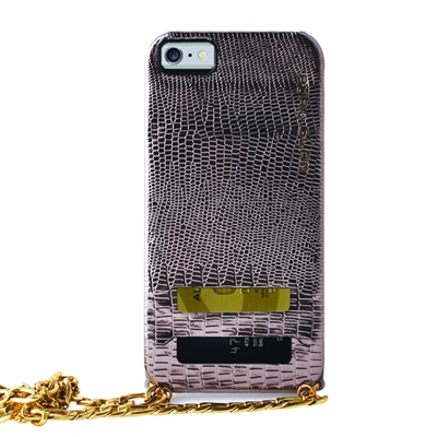Puro Glam for iPhone 6 Plus Gold Chain Ecoleather Bronze Cover 2 Card Slots