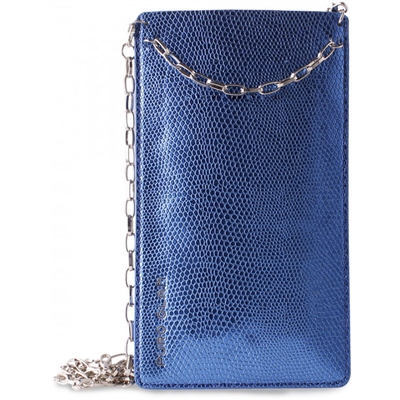 Puro Glam Universal Pouch W/Gold Chain Ecoleather 2 Card Slot Blue XXL