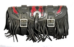 Large Red Snake Skin Flame, Fringe Leather Tool Bag