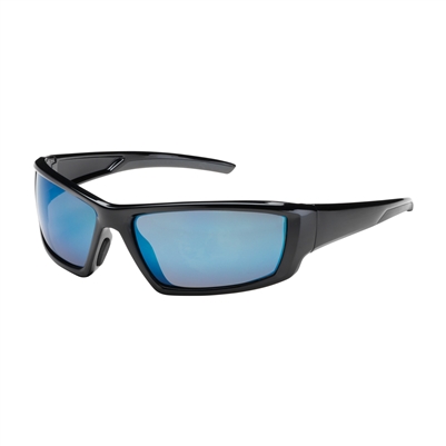 PIP 250-44-0006 Sunburst Full Frame Safety Glasses with Black Frame, Blue Mirror Plus Lens and Anti-Scratch / Anti-Reflective Coating