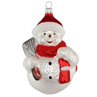 Large Authentic German Blown Glass Snowman W/ Broom