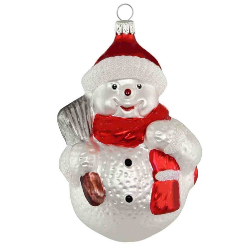 Large Authentic German Blown Glass Snowman W/ Broom