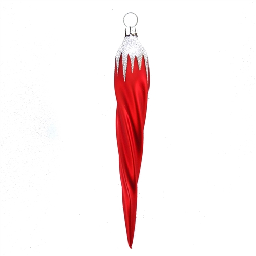 German Blown Glass Icicle Red With Silver Glitter