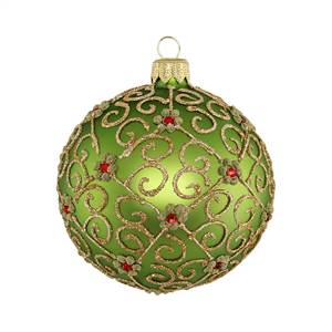 8cm Zara Green Matt Ball - Golden Glitter & Red Stones