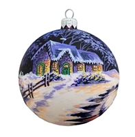 10cm / XL Handpainted Purple & Creme Sphere With Winter Scene