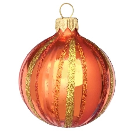 8cm Linea Orange Copper Gold Glitter Ball