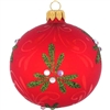 8cm Red Satin Mistletoe & Holly Christmas Ball