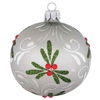 6cm Gray Satin Mistletoe & Holly Christmas Ball