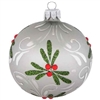 8cm Gray Satin Mistletoe & Holly Christmas Ball