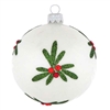 6cm White Satin Mistletoe & Holly Christmas Ball