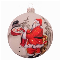 10cm Santa Helping Snowman Handpainted Ball