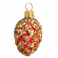 Small European Red w/ Gold Glitter Pine Cone