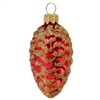 European Blown Glass Red & Gold Glitter Pine Cone