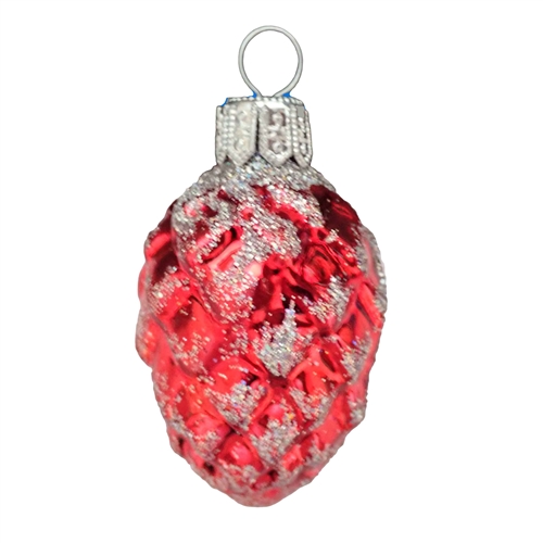 Red & Silver Glitter Pine Cone Ornament