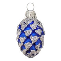 European Dark Blue Pine Cone With Silver Glitter