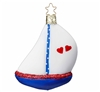 Inge Glas Blue & White Sailboat Sloop Red Heart