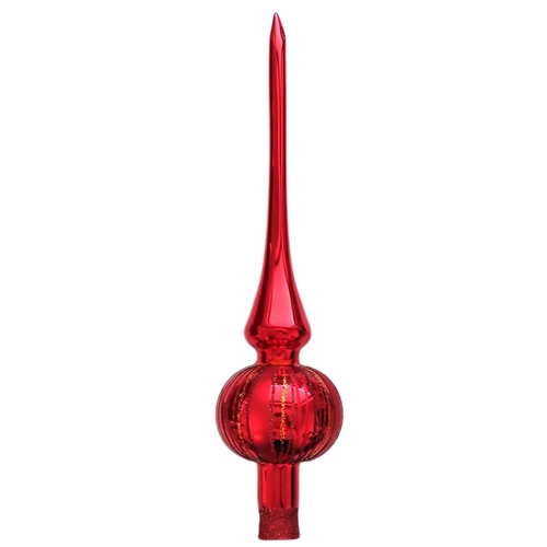 European Blown Glass Red Fancy Stripes Tree Topper Finial