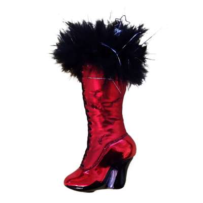 Inge Glas Red Boot with Black Fur