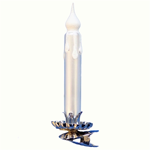 Inge Glas White Satin W/ White Glitter Clip-On Candle