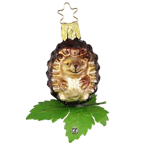 Inge Glas Small Hedgehog On Leaf W/ Swarovski Element Ornament