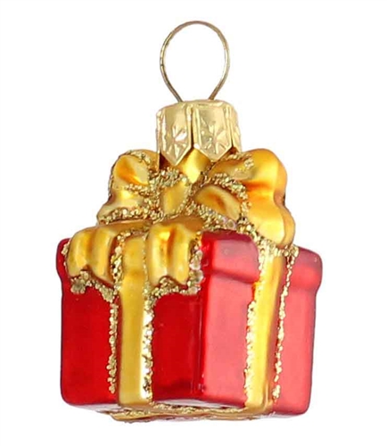 Mini Red Present W/Gold Bow Feather Tree Decoration