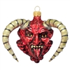 Horned  Krampus Devil Glass Ornament Red Black