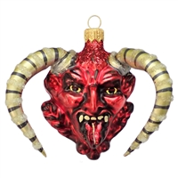 Horned  Krampus Devil Glass Ornament Red Black