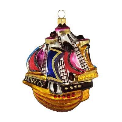 Wood Tall Ship Sailboat Ornament