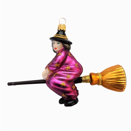 Witch On Broom Stick - Handpainted Face & Gown