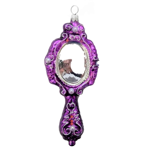 Victorian Style Handheld Vanity Mirror Violet  5.25"