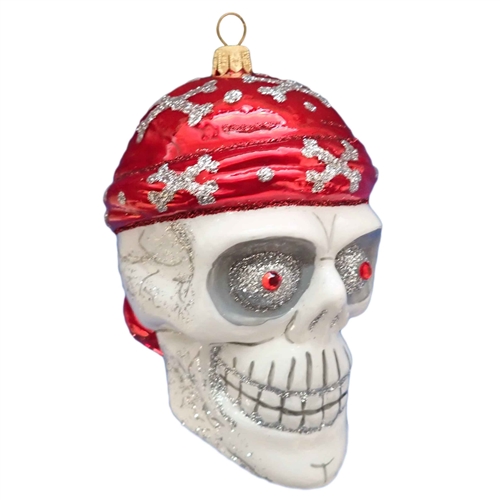 XL Skull With Bandana & Crossbones Skeleton White & Red