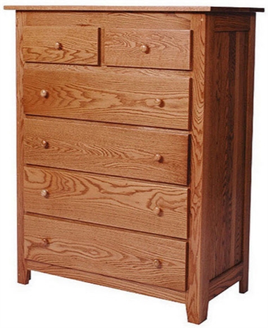 25w x 50h x 20d Shaker 6 Drawer Oak Dresser