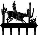 Coat Rack Metal Art with Cowboy Riding a Bull