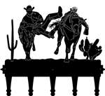 Coat Rack Metal Art with Cowboy Bulldogging a Steer