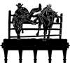 Coat Rack Metal Art with Cowboy Bulldogging a Steer