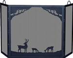 UniFlame S-1333 Deluxe 3 Panel Black Wrought Iron Screen with Deer in Forest Scene