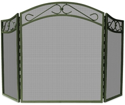 UniFlame S-1638 3 Fold Bronze Finish Wrought Iron Screen with Decorative Scroll
