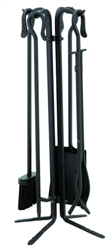 UniFlame 5pc Black Wrought Iron Fireset - Crook Handles