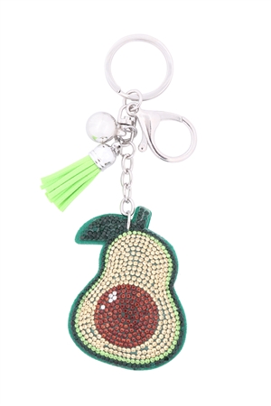 S1-6-5-31461EM-R - HALF AVOCADO CRYSTAL RHINESTONE TASSEL KEYCHAIN - EMERALD/6PCS