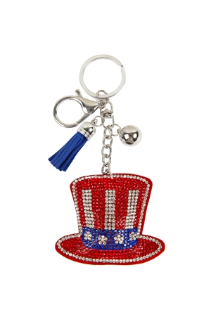 S19-8-1-31473LSI-R - UNCLE SAM FLAG HAT KEYCHAIN-USA/6PCS