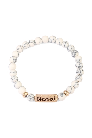 S18-11-2-83382WHG WHITE BLESSED NATURAL STONE STRETCH BRACELET/1PC