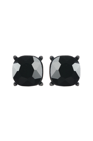 S18-8-2-AE0088BK-JET - GLASS CUSHION POST EARRINGS - BLACK/1PC