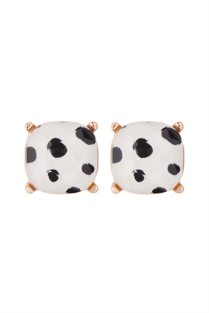 S7-6-2-AE0088DAL - GLASS CUSHION POST EARRINGS- DALMATIAN WHITE/1PC