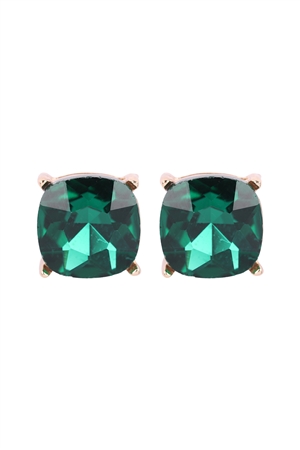 SA3-1-4-AE0088EMR - GLASS CUSHION POST EARRINGS - EMERALD/1PC